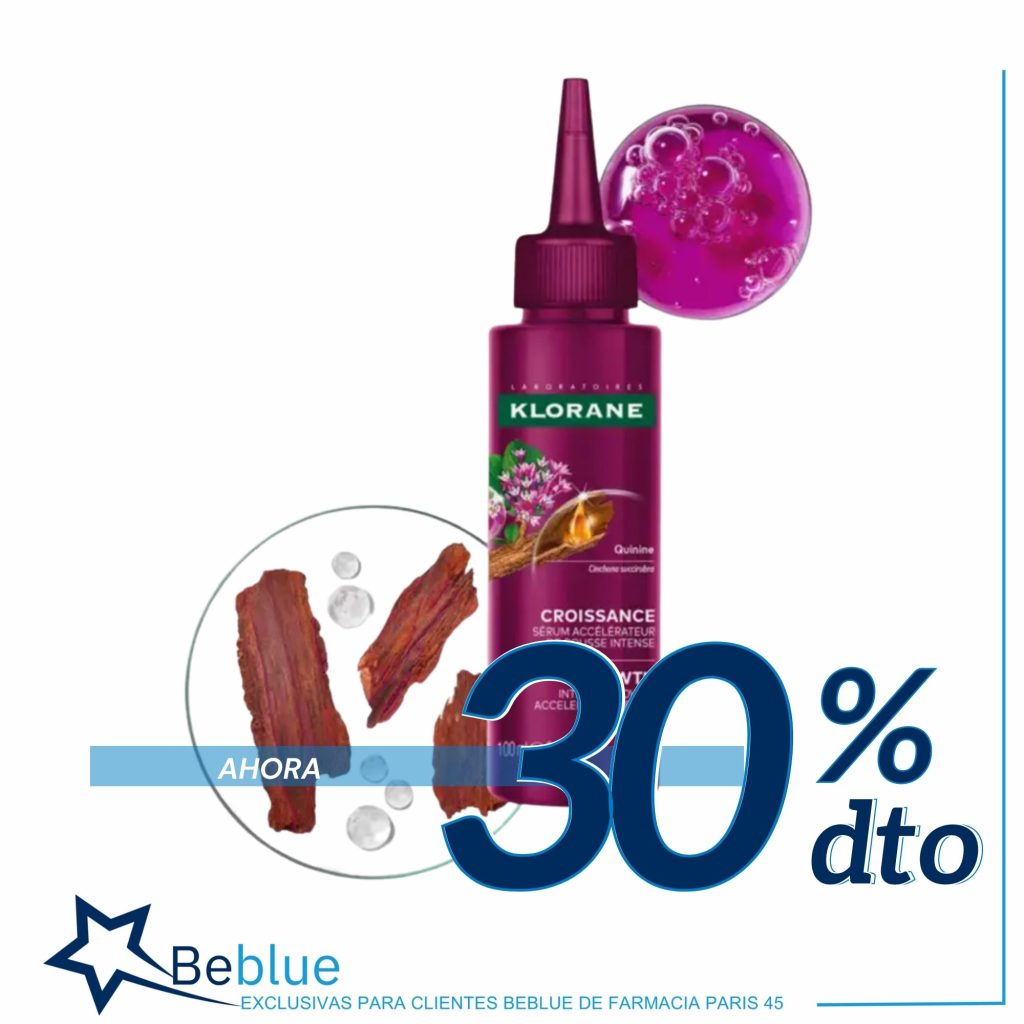 30% de descuento en el serúm acelerador del crecimiento capilar de klorane.